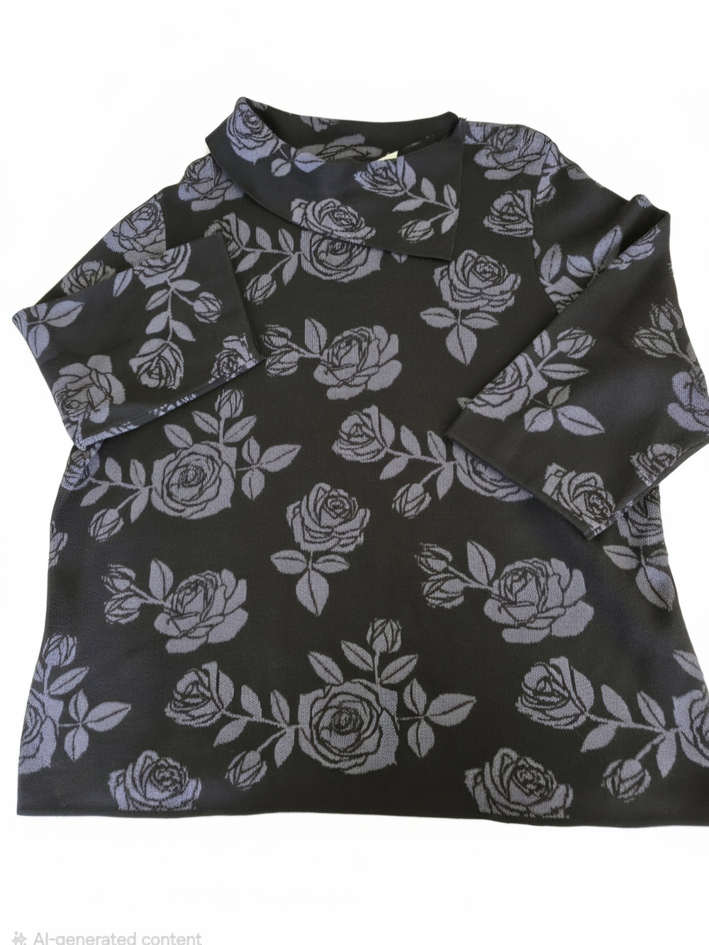 Leo & Nicole Black 3/4 Sleeve Top with Gray Rose Jacquard